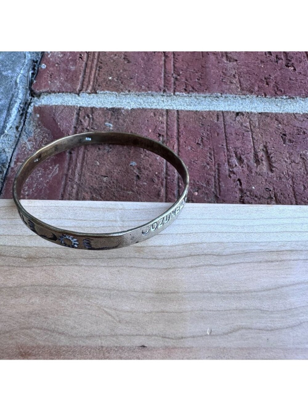 Cozumel Sterling Silver Bangle Bracelet Engraved Sunflower Vintage Patina - Picture 2 of 8